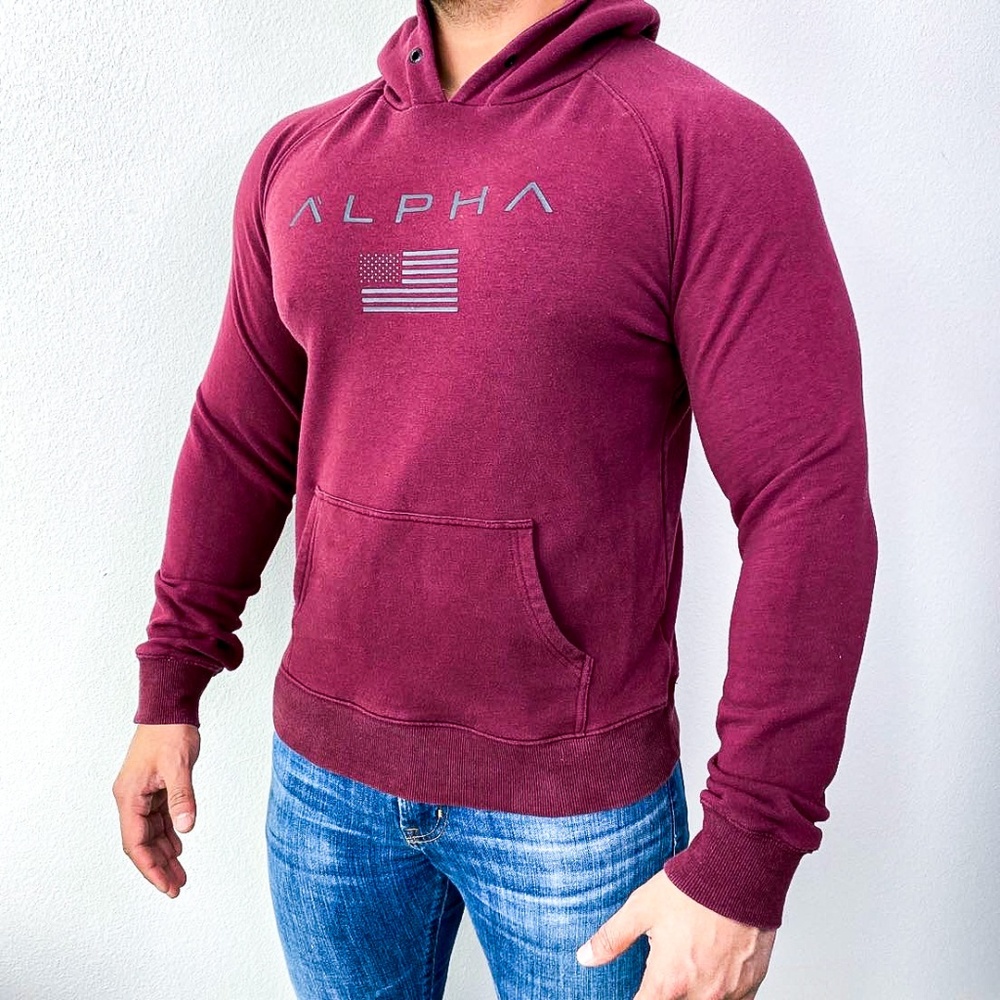 Alpha Maroon Flag Logo Long Sleeve Hoodie Gym